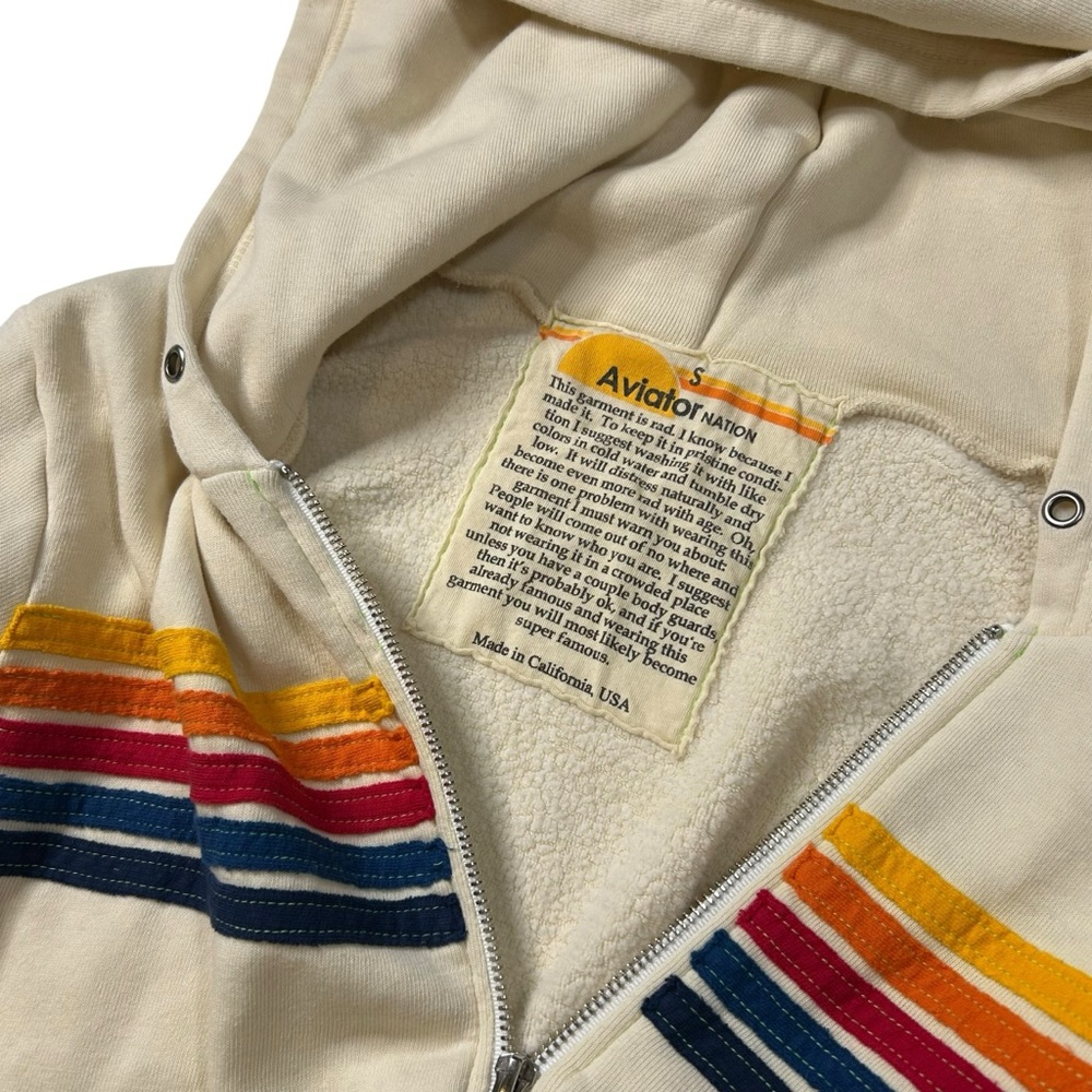 Aviator Nation Vintage Rainbow Stripe Zip Hoodie Cream USA Women’s S - Picture 7 of 16